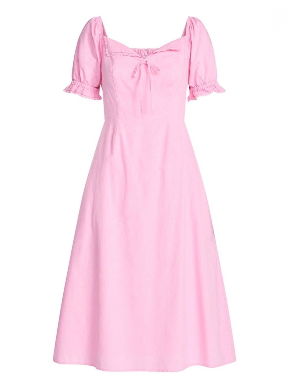 Scoop Pink Lace Collar Linen Midi Dress Size M NWT Puff Sleeves